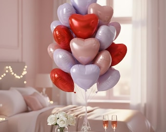 Heart Foil Balloons - 18 Inch Mylar, Romantic Decor - Set of 10