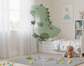 Matte Sage Green T-Rex Balloon – Dinosaur Birthday Party Decor