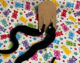 Worm On A String Earrings - Black