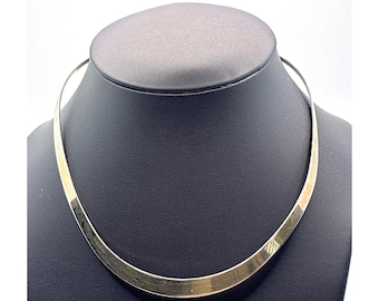 Vintage Silver Tone Flat Polished Choker Torque Necklace Open Back Minimalist