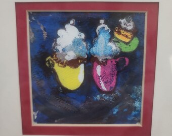 Whimsical Framed Coffee & Dessert Original Artwork  Impasto Style 3 x 3 in.