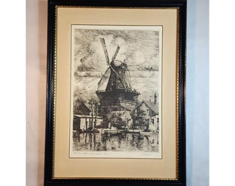 Windmill Etching Japp Lindeijer Rotterdam Molen Kralingse Plas 112/150 LE Signed 17 x 23 inches