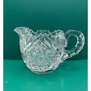 American Brilliant Period ABP Cut Glass Creamer Star Pattern Vintage Geometric