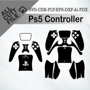 May include: Black and white graphic of a Ps5 Controller, with the text "Ps5 Controller" in a white rectangle. The image includes cut file elements for the controller.