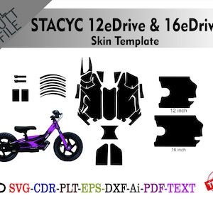 STACYC 12eDrive & 16eDrive Skin Vektor Template Fil Skin Stansad Layout Grafik