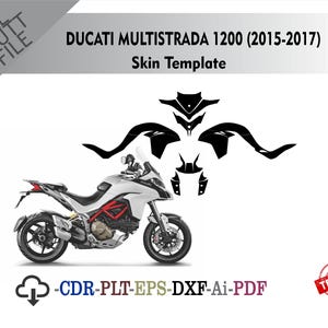 May include: A white Ducati Multistrada 1200 motorcycle with red accents, alongside a black skin template. The image includes the text "DUCATI MULTISTRADA 1200 (2015-2017) Skin Template".