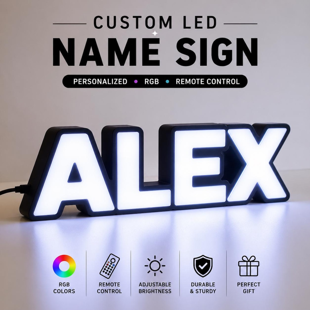 Custom LED Name Sign | Personalized RGB Light, 3D Printed Letter Sign ...