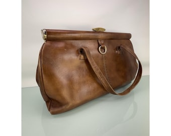 Rare Zenith Handmade Saddle Brown Leather Doctor Bag Frame Satchel Vintage 70s