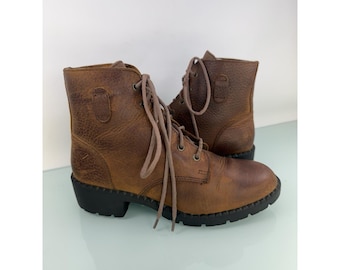 Candies Brown Leather Lace Up Ankle Boots Size 8 Vintage 90s Grunge Lug