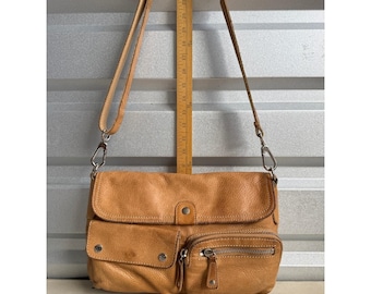 Fossil Crossbody Bagv Medium Tan Leather Good Vintage Y2K Utility Neutral soft