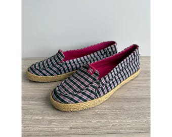 DC Y2K Shoes Slip On Villainess Jute Plaid Green Pink Women 8.5 Skate Streetwear
