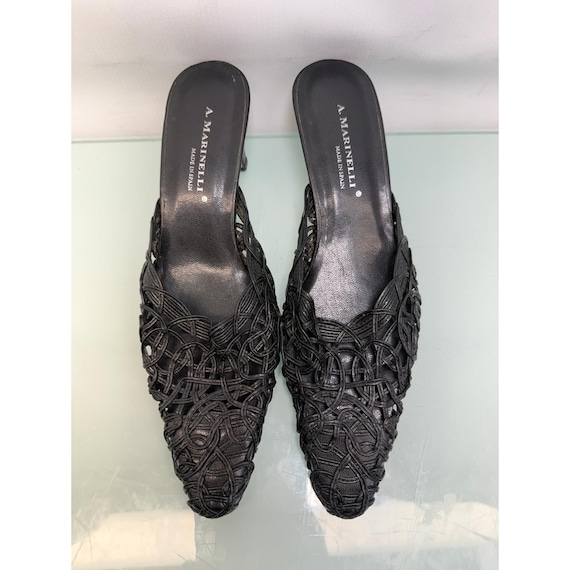 A Marinelli Mule Heels Women 7.5 Black Woven Pointed Toe Slides Office Siren Y2K View 5
