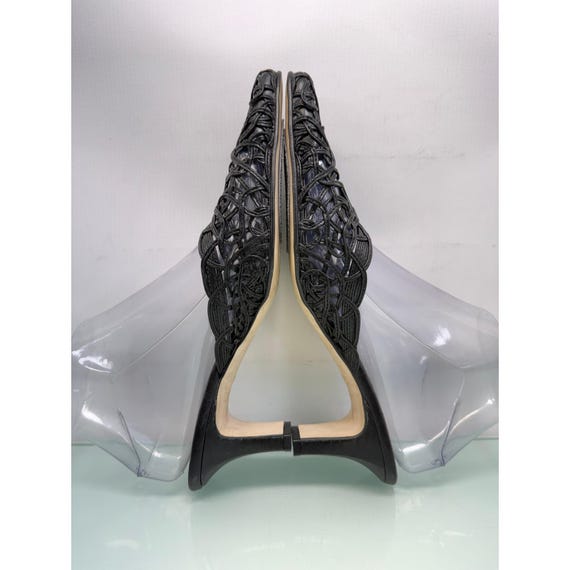 A Marinelli Mule Heels Women 7.5 Black Woven Pointed Toe Slides Office Siren Y2K View 6