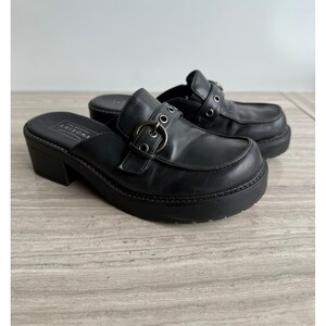 Arizona Jean Co Mule Clogs Shine Black Vintage Y2K Chunky Grunge Loafers 6.5