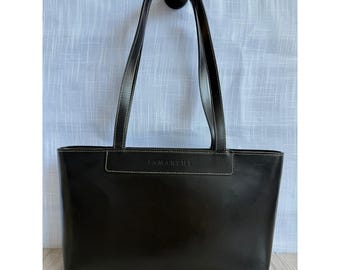 Lamarthe Paris Shoulder Bag Black Leather White Stitching Vintage 90s Minimalist