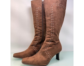 SPLAsh Knee High Boots Sz 8 Brown Pointed Toe Heeled Vintage Y2K Boho Chic