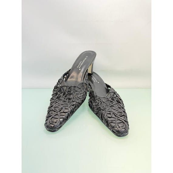 A Marinelli Mule Heels Women 7.5 Black Woven Pointed Toe Slides Office Siren Y2K View 2