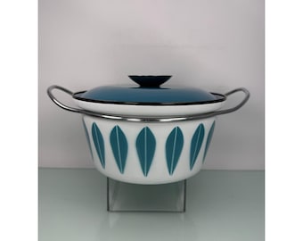 Vintage Cathrineholm Lotus Enamel Dutch Oven 7.5" Blue MCM Norway Casserole