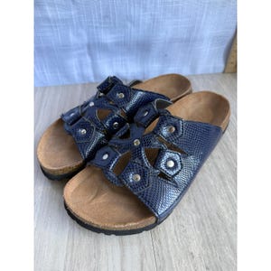 Betula Unisex’s Blue/Black Leather Slide Sandals Betula Blue Sandals for Women for sale | eBay main image 4