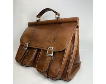 Vintage Brown Leather Gladstone Briefcase Doctor Bag Suede Lined Cognac