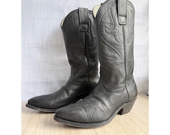 Stewart Boot Co Cowboy Boots Black Leather Vintage 1970s Western Gothic Sz 7 B