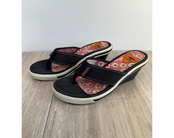 Rocket Dog Wedge Platform Sandals Black Floral Vintage Y2K Grunge Boho 6