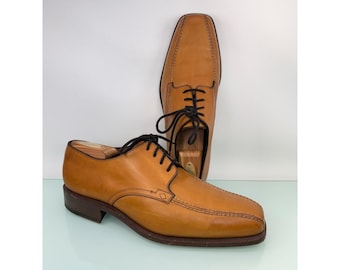 Fratelli Rossetti Cognac Leather Derby Sz 8 Vintage Italian Square Toe Old Money