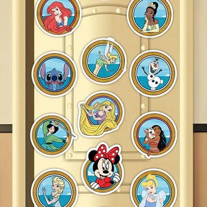 All Disney characters Porthole Cruise magnet, Mickey & friends Toy Story Princess Stitch Disney cruise line magnet, Cruise door magnet