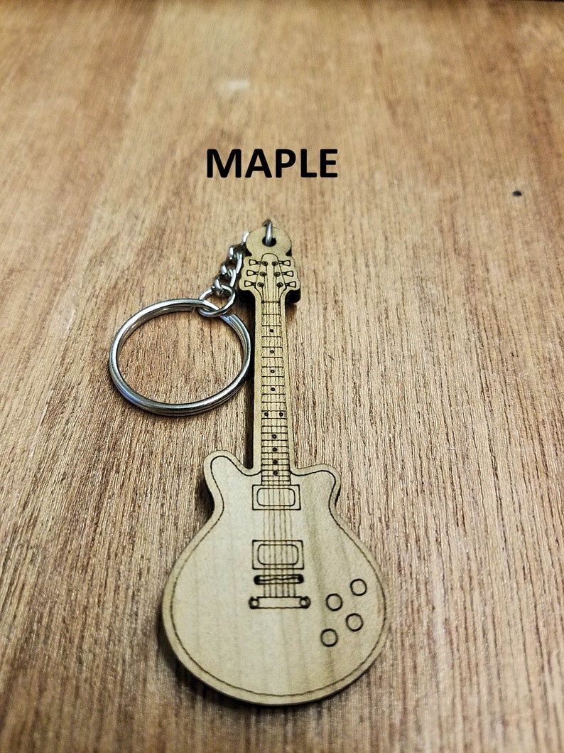 Laser Engraved Hardwood Electric Guitar Keychain Etsy