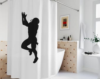 Footballer Catch Shower Curtain; American football bathroom decor; sports gift bath curtain