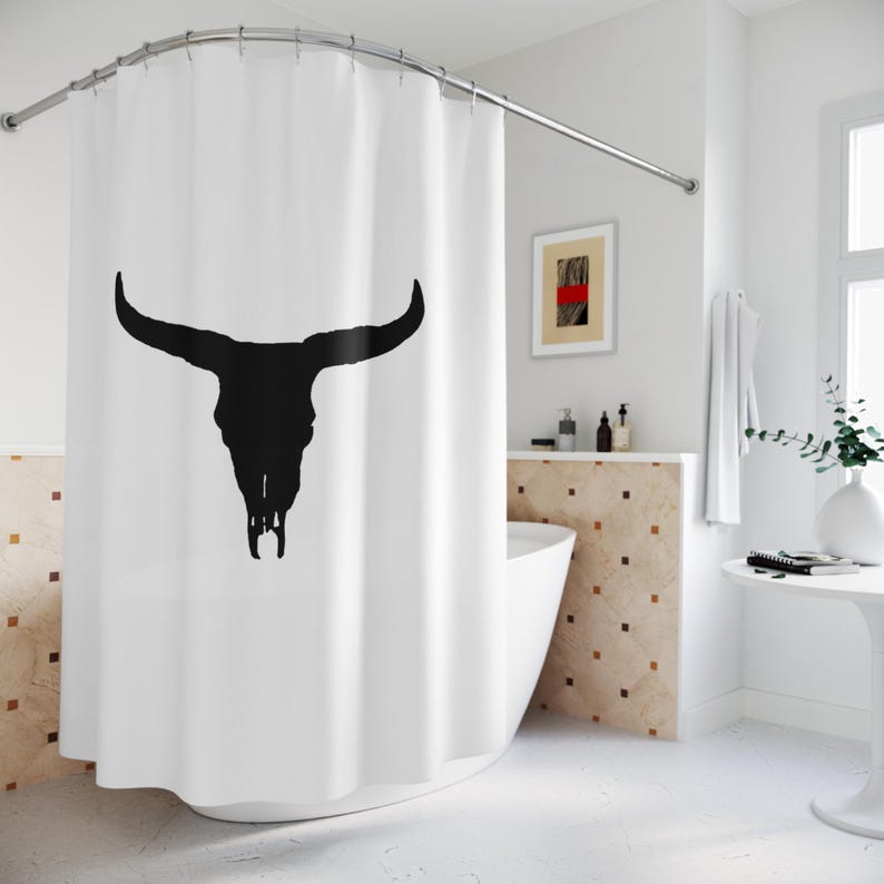 Bison Skull Shower Curtain: Western Texas Bathroom Decor image 1