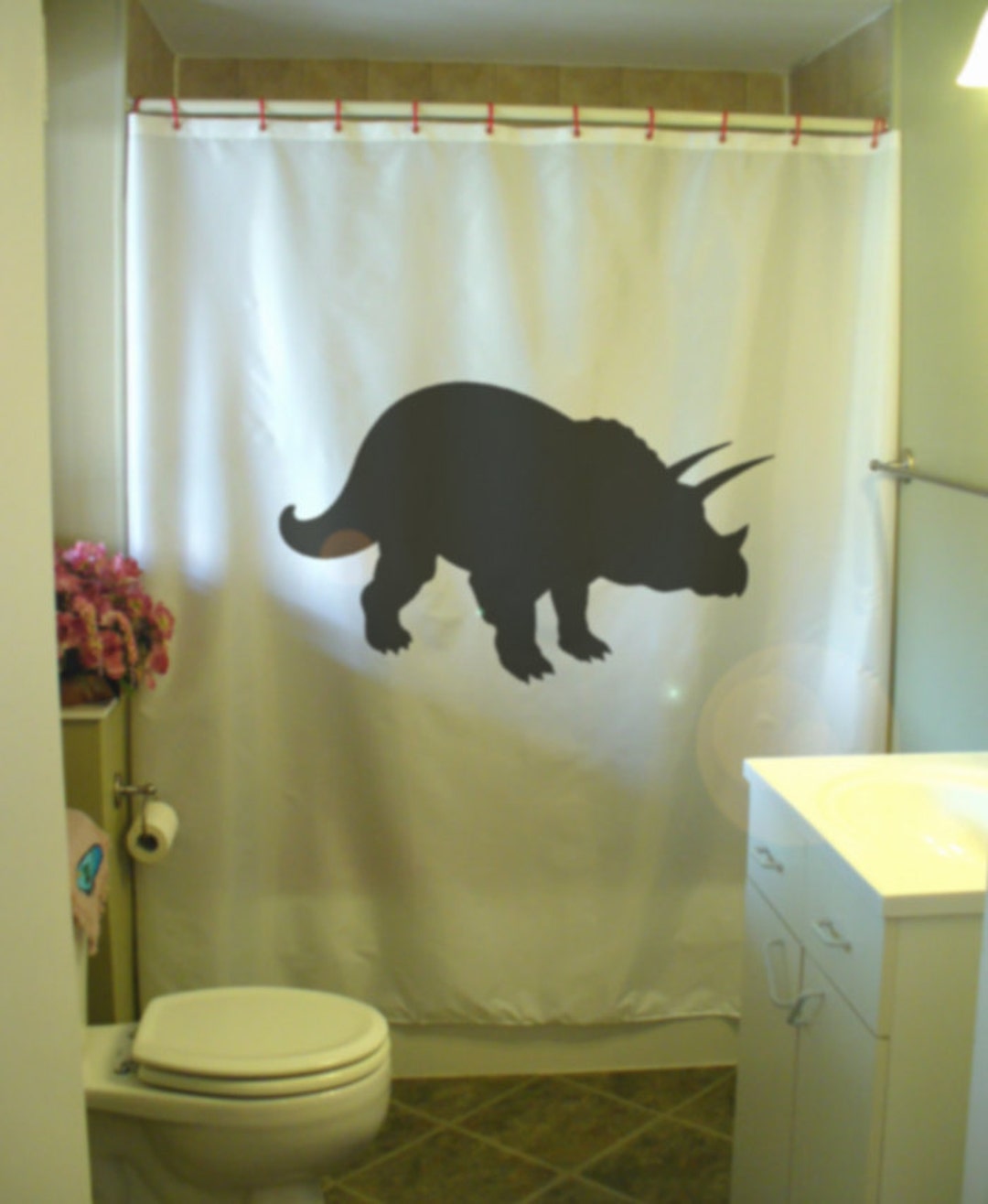 Triceratops Shower Curtain Dinosaur Horn Late Cretaceous Etsy