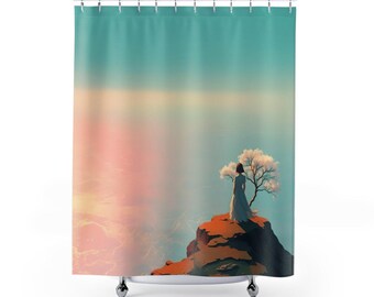 Pink Horizon Shower Curtain: Bright Inspirational Bathroom Decor
