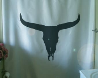 Bison Skull Shower Curtain Silhouette Texas Wild West Western country bathroom decor kids bath curtains custom size waterproof