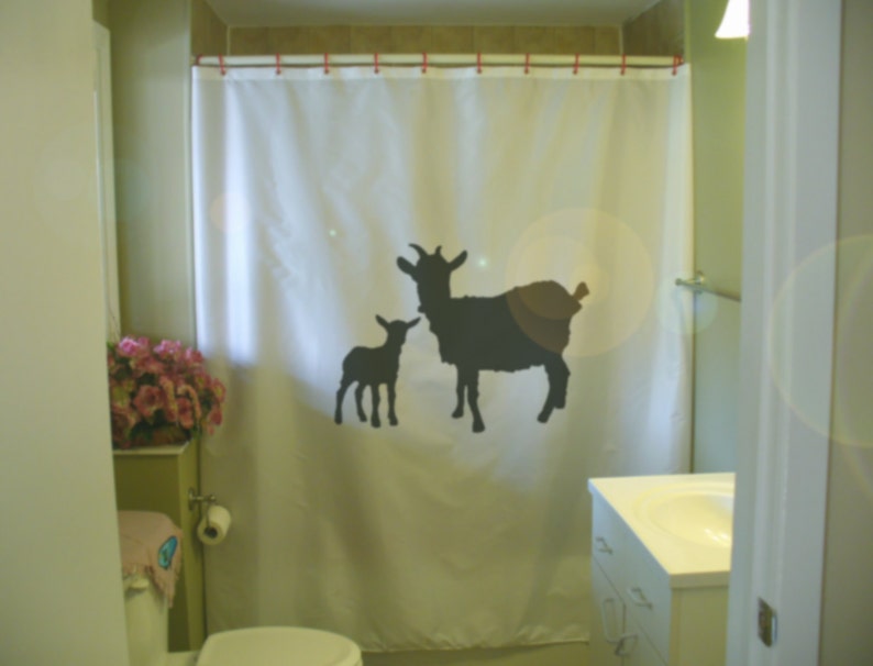 mother goat and kid shower curtain farm animal farming nature agriculture capra farmhouse bathroom decor kids bath curtains custom size image 1