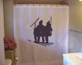 ski lift skiers shower curtain winter sport family fun skiing wonderland snow bathroom decor bath curtains custom size waterproof