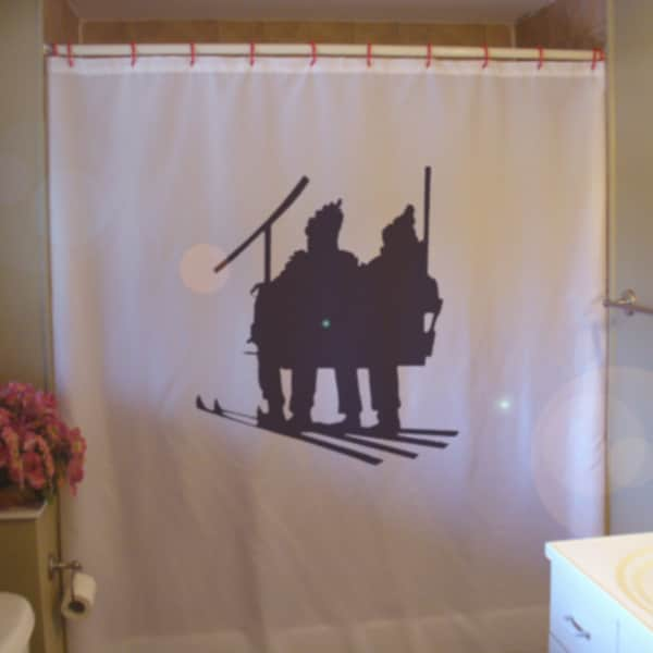 ski lift skiers shower curtain winter sport family fun skiing wonderland snow bathroom decor bath curtains custom size waterproof