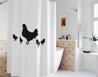 Hen and Chicks Shower Curtain, Family Farm Bathroom Decor