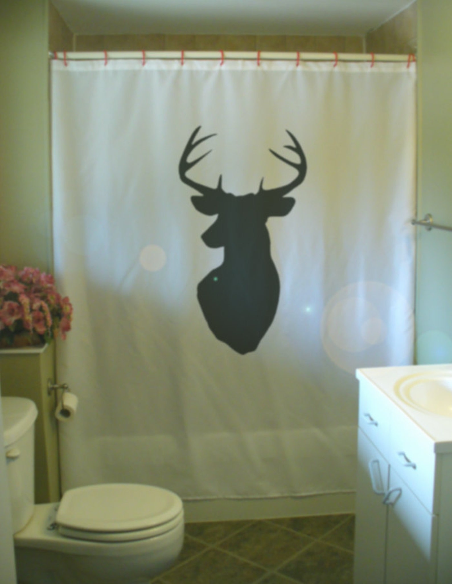 Stag Head Shower Curtain Wall Mount Antler Deer Hunting Trophy Kill