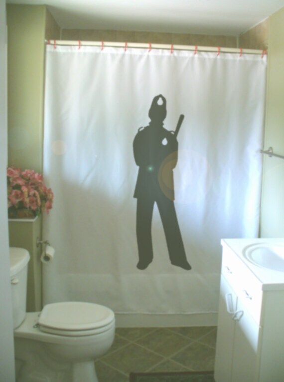 British Bobby Shower Curtain Cop Copper Police Helmet British Bobby Shower Curtain Cop Copper, Custom Size Shower Curtains
