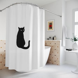 Black Cat Shower Curtain: Feline Bathroom Decor