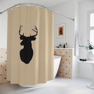Stag head Shower Curtain, wall mount deer hunting trophy, antler point bathroom decor, hunter kids bath curtains custom, man cave bathroom
