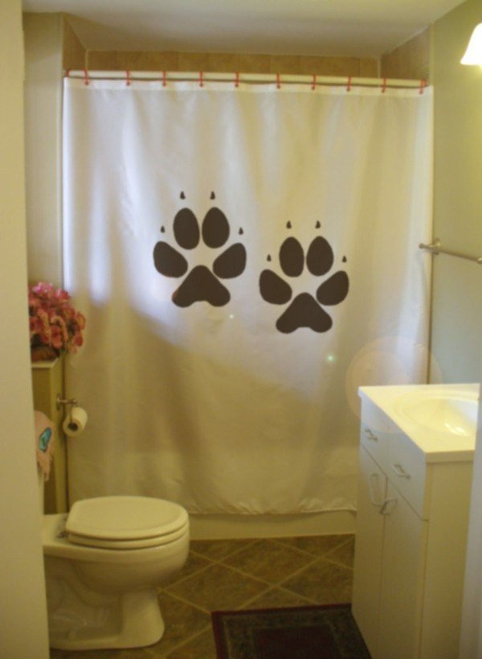 Dog Paw Print Shower Curtain Track Canine Pup Puppy Best Friend Track