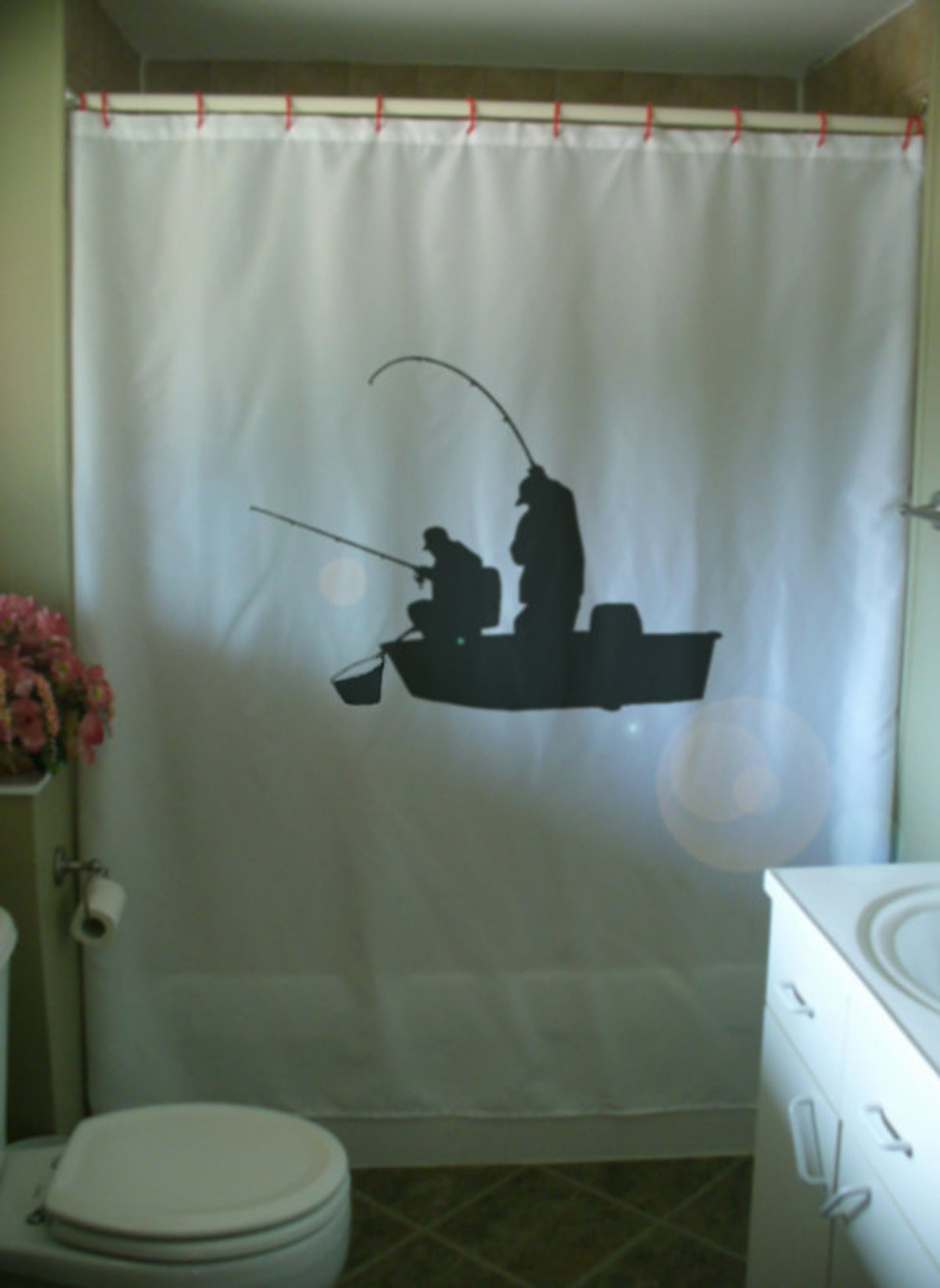 Fishing Boat Shower Curtain Fishermen Cast Rod Net Fish Male Bonding