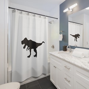 Tyrannosaurus Rex Shower Curtain, Jurassic Era dinosaur, extinct T-Rex fossil, dinosaur bathroom decor, fun kids dino bath curtains