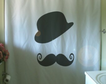 moustache and bowler hat Shower Curtain barber shop hair cut old fashion bathroom decor kids bath curtains custom size waterproof