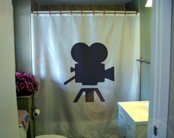 movie camera Shower Curtain golden age of hollywood  classic LA 20th Century bathroom decor kids bath curtains custom size