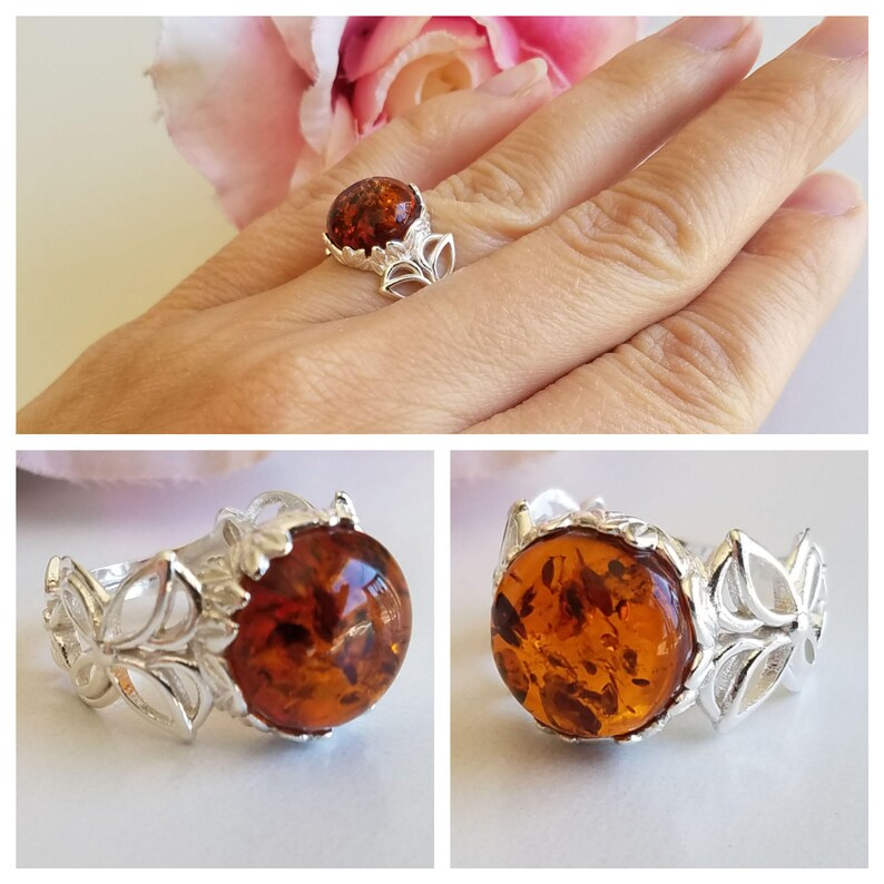 ON SALE 15 Amber Ring Sterling Silver Ring Baltic Amber Etsy