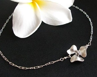 Orchid Necklace, Simple Necklace, Silver necklace, Floral, Sterling Silver chain, gift for Her, Sister, Christmas, wedding, mothers day gift