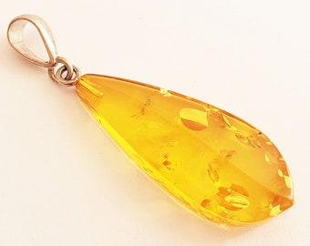 Baltic Amber Pendant - Amber Pendant 1.5" long - Amber sterling silver necklace - Honey Amber Necklace - Genuine Amber Necklace - Christmas